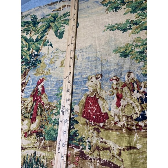 Vintage TPS4 Scenic Tapestry Fabric Panel Ladies Dog Design 23" x 56" Cotton Ble - Picture 5 of 7